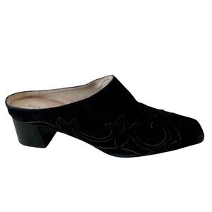 Koko + Palenki Black Suede Chunky Heel Mules Western Inspired Suede Trim 8